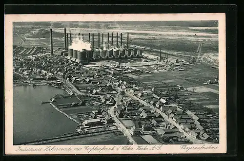 AK Zschornewitz, Teilansicht mit Grosskraftwerk der Elektrischen-Werke AG, Fliegeraufnahme