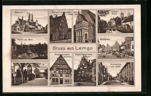 AK Lemgo, Wippermann`sches Haus, Renaissancehaus Rapenstr., Partie am Wall