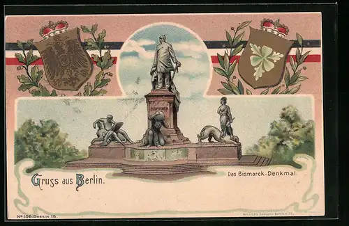 Lithographie Berlin, Das Bismarck-Denkmal, Wappen