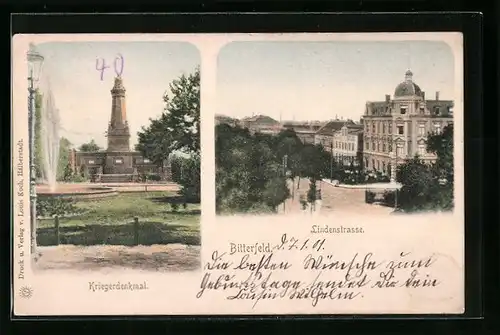 AK Bitterfeld, Kriegerdenkmal mit Fontäne, Lindenstrasse