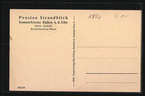 AK Rathen a. d. Elbe, Pension Strandblick