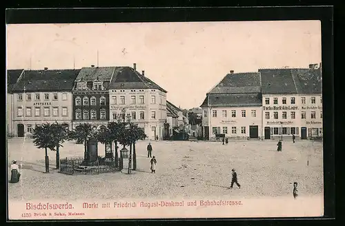 AK Bischofswerda, Markt mit Friedrich August Denkmal