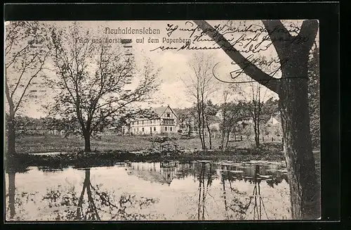 AK Neuhaldensleben, Teich und Forsthaus auf dem Papenberg