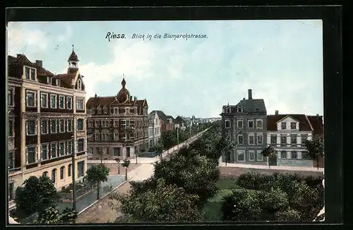 AK Riesa, Blick in die Bismarckstrasse