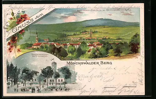 Lithographie Wilthen, Gasthof Mönchswalder Berg