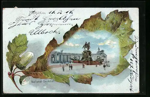 Passepartout-Lithographie Berlin, National-Denkmal, Eichenlaub