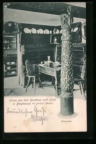 AK Berghausen b. Durlach, Gasthaus zum Laub, Wirtsstube