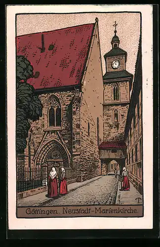 Steindruck-AK Göttingen, Neustadt, Marienkirche