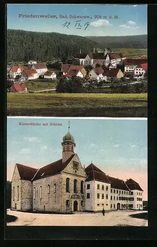 AK Friedenweiler i. bad. Schwarzwald, Ortsansicht, Klosterkirche mit Schloss
