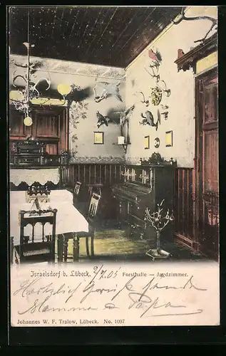 AK Israelsdorf b. Lübeck, Forsthalle, Jagdzimmer