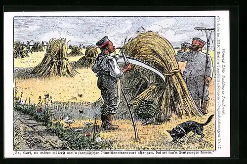 Künstler-AK Heinrich Zille: Vadding in Frankreich, So Korl, nu möten wi ierst mal`n französischen..., Soldaten