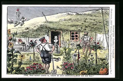 Künstler-AK Heinrich Zille: Soldaten bepflanzen Hindenburg-Park