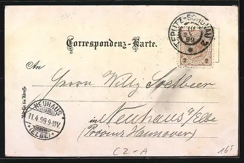 Lithographie Eichwald i. B., Ortsansicht Ober-Eichwald, Theresienbad, Haus Schweissjäger