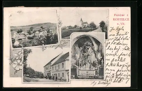 AK Kostelec, Totalansicht, Kirche, Hostinec