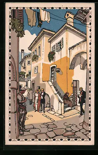 Künstler-AK H. Kalmsteiner: Wien, Österr. Adria-Ausstellung 1913, Ortspartie in Alt-Abbazia