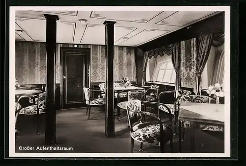 AK Innenansicht eines Zeppelin Luftschiffes, Grosser Aufenthaltsraum