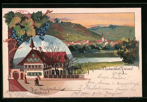 Lithographie Untertürkheim, Gasthaus zum Münchskeller, Teilansicht