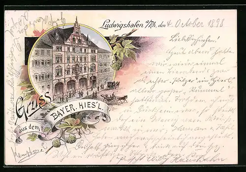 Lithographie Ludwigshafen a. Rh., Hotel Bayer. Hies`l