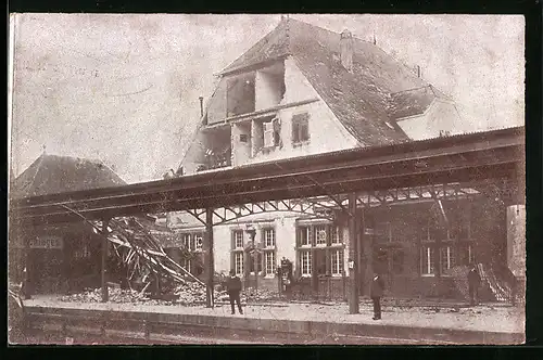 AK Plochingen, Zerstörter Bahnhof nach dem Unwetter am 1. Juni 1913