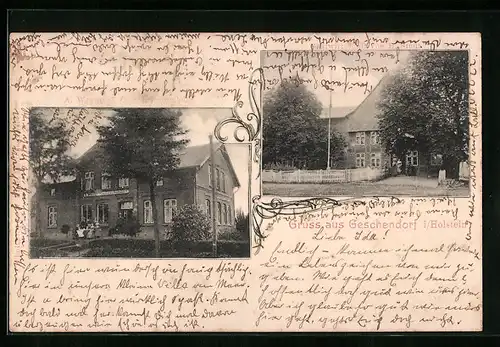 AK Geschendorf i. Holstein, A. Westphal Colonialwarenhandlung, Gastwirtschaft von H. Studt