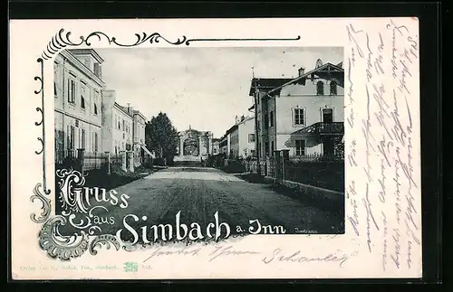 AK Simbach a. Inn, Innstrasse mit Bäumen