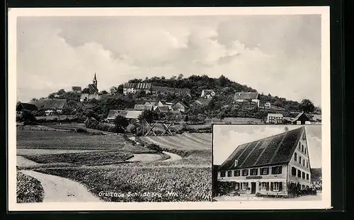 AK Schlossberg, Ortsansicht mit Gasthaus z. Post