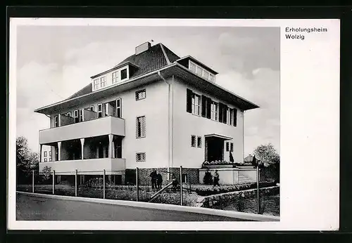 AK Wolzig, Erholungsheim mit Strassenpartie