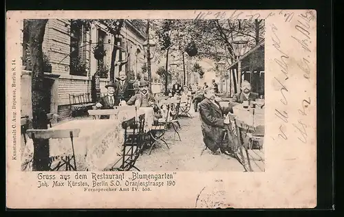 AK Berlin, Restaurant Blumengarten, Inh.: Max Kürsten, Oranienstrasse 190