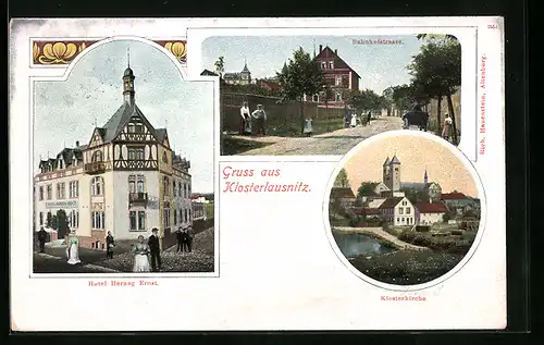 AK Klosterlausnitz, Hotel Herzog Ernst, Bahnhofstrasse, Klosterkirche