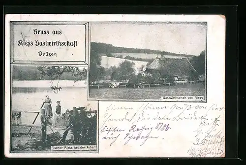 AK Drüsen, Gatwirtschaft von Riess, Fischer Riess bei der Arbeit