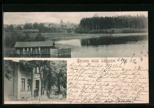 AK Leezen, Ortsansicht und Geschäft von A. Homfeldt