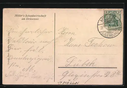 AK Mölln i. L., Möller`s Schankwirtschaft am Drüsensee