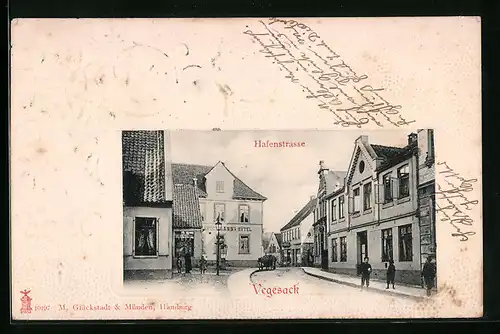 Präge-AK Vegesack, Hafenstrasse im Ort, Brockmann`s Hotel