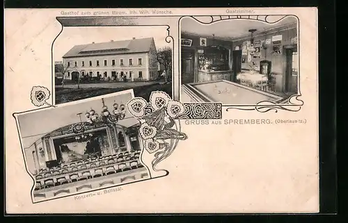 AK Spremberg, Gasthof zum grünen Baum, Konzert- und Ballsaal