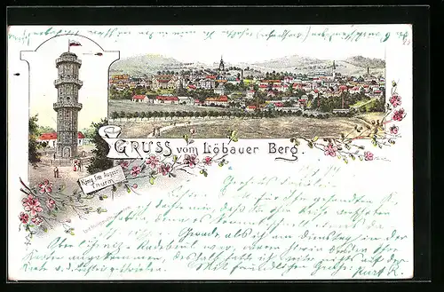 Lithographie Löbau, König Friedrich August Thurm, Totalansicht
