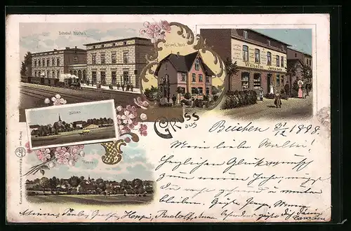 Lithographie Büchen, Bahnhof, Kaiserl. Post, Geschäft von Wilhelm Janssen