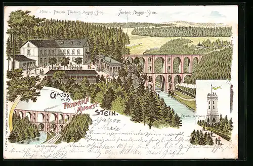 Lithographie Jocketa, Hôtel und Pension Friedrich August-Stein, Charlottenturm