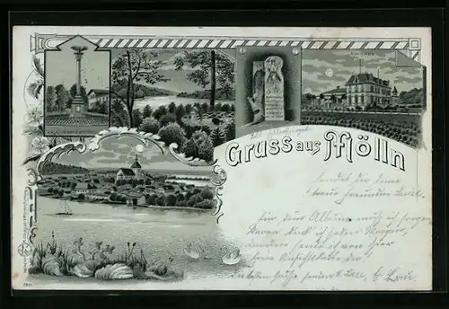 Lithographie Mölln, Kurhaus, Schmalsee, Ortsansicht