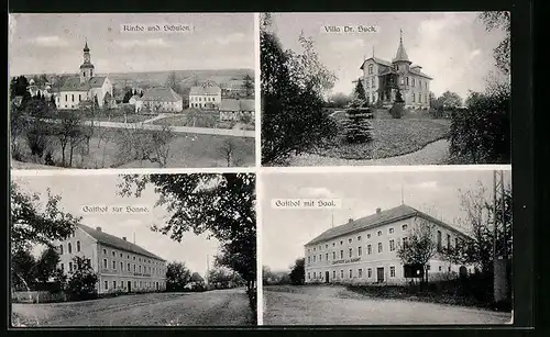AK Schönau a. d. Eigen, Kirche und Schulen, Villa Dr. Suck, Gasthof zur Sonne