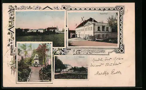 AK Reinholdshain, Gasthof, König-Albert-Denkmal, Schule
