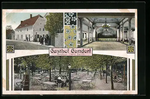 AK Gundorf, Gasthof von Franz Barth, Innen- und Aussenansicht