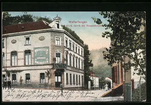 AK Wallerfangen, Blick durch die Hauptstrasse mit Gasthaus T. Hetzler