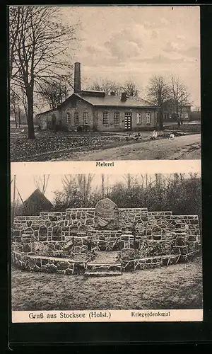 AK Stocksee /Holst., Kriegerdenkmal, an der Meierei