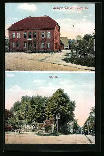 AK Tötensen, Königs Gasthof, Strassenpartie mit Garten