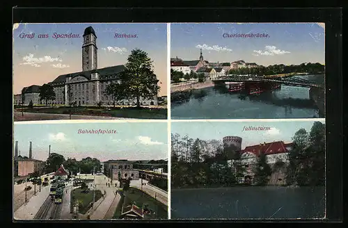 AK Berlin-Spandau, Rathaus, Bahnhofsplatz, Juliusturm