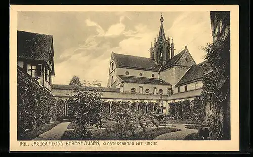 AK Bebenhausen, Kgl. Jagdschloss, Klostergarten mit Kirche