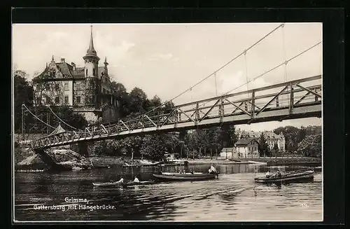 AK Grimma, Gattersburg mit Hängebrücke
