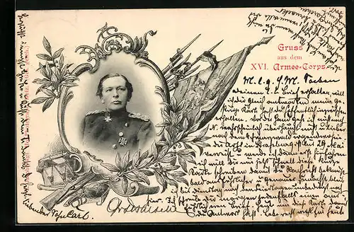 AK Heerführer Haeseler des XVI. Armee-Corps, Fahne und Trommel