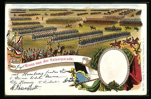 AK Kaiserparade, Aufmarsch der Regimenter, Kaiserpaar, Fahnen