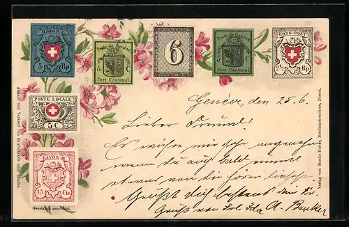 Lithographie Briefmarken der Schweizer Post, Blumen